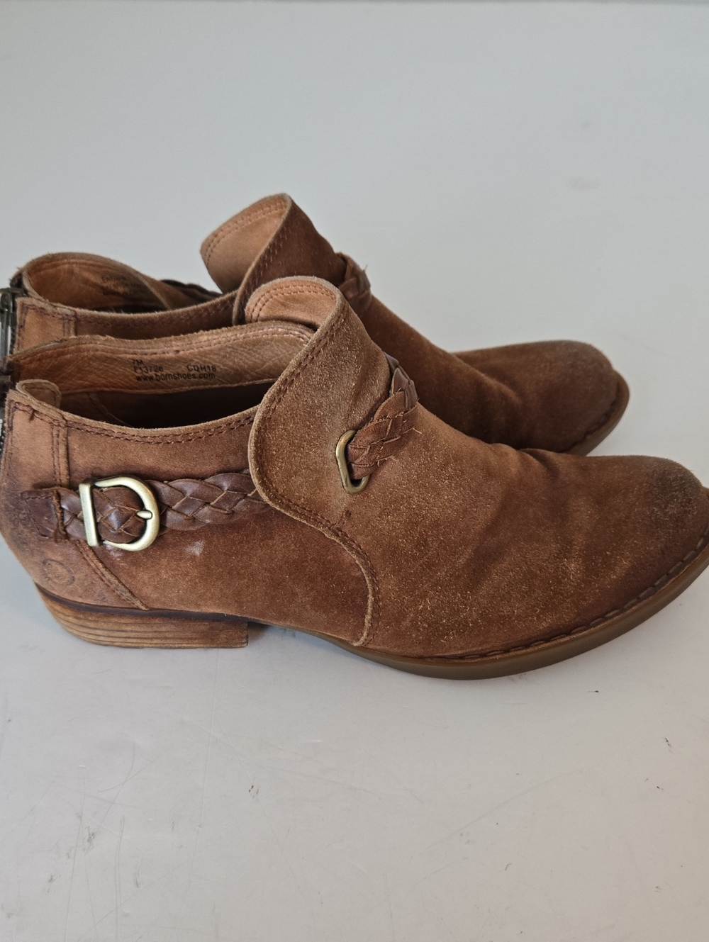 Born Sylvia Brown Suede Booties Woven Detail 7M - Picture 4 of 10